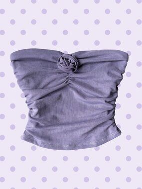 Greyish Purple Strapless Tube Top Garage Ruched Rosette Y2K